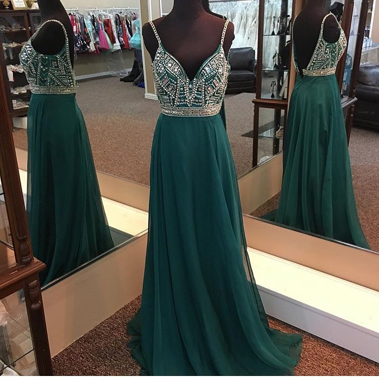 Spaghetti straps long dark green prom dresses,DS4531 main image 1