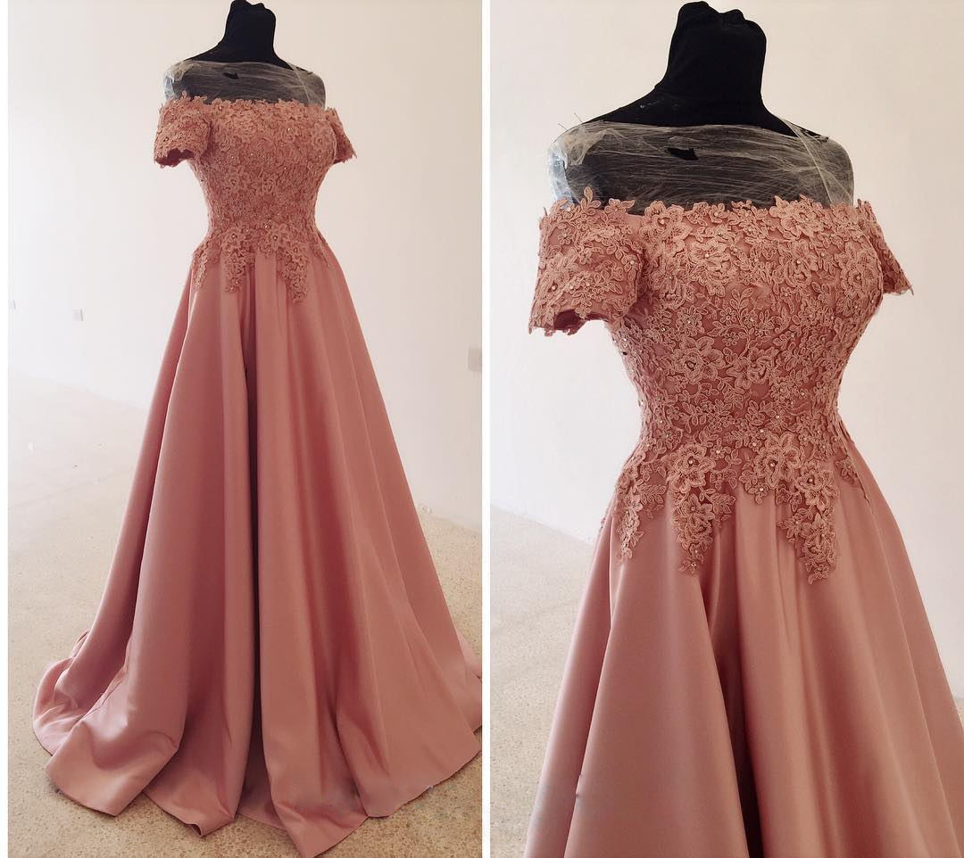 Satin Off Shoulder Long Evening Dress, Satin Prom Dress main image 0
