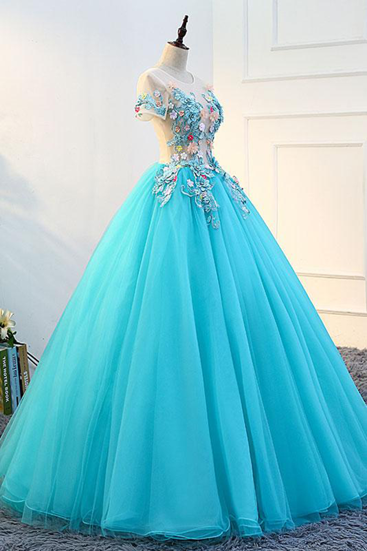 Quinceanera Dress,Sweet 16 Dresses,Blue Tulle Long Round Neck Evening ...