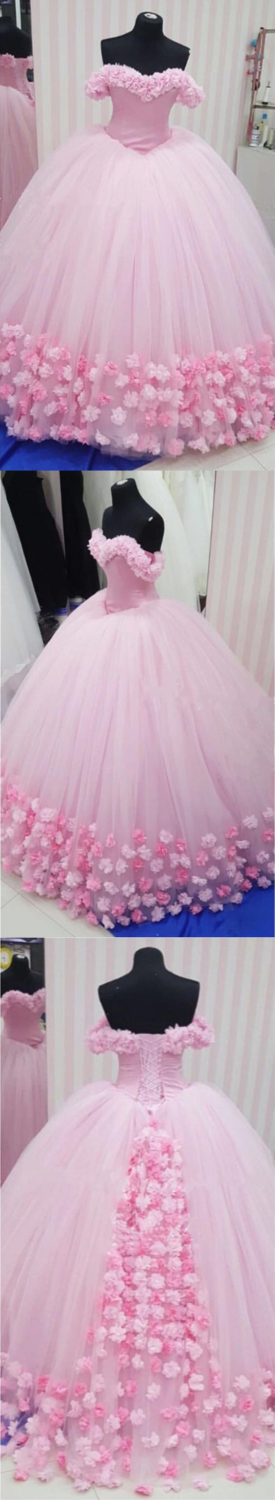Beautiful Pink Wedding Dress 2018 Flowers Ball Gowns Wedding Dresses