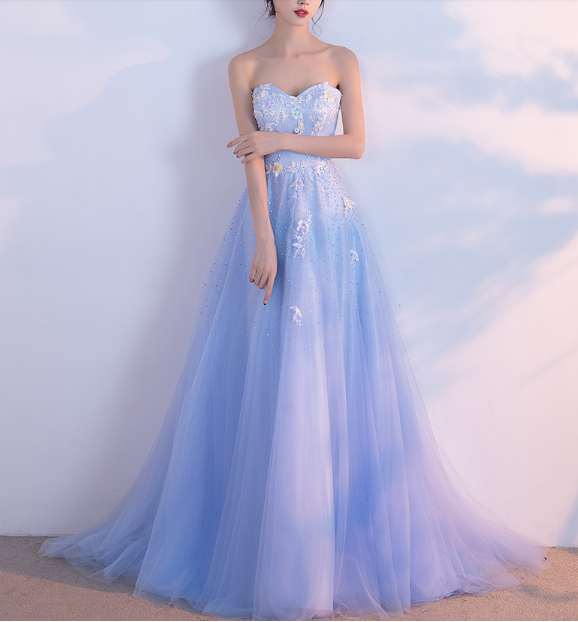 Charming Prom Dress, Elegant Light Blue Tulle Prom Dresses, Formal Evening Dress, Long Homecoming Dress N0001