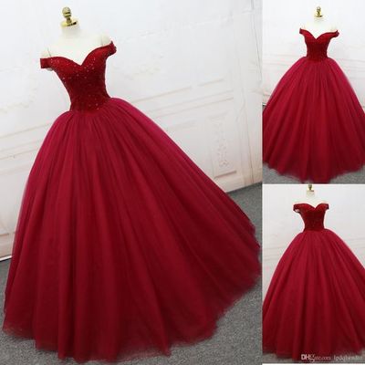 red ball gown prom dress