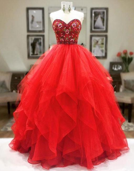 red tulle gown