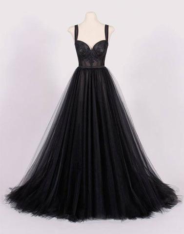 Newest Black Sweetheart Neck Tulle Prom Dress,Black Evening Dress P1408 ...