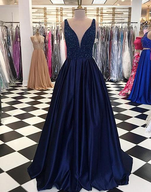 Dark Blue V Neck Long Prom Prom Dress, Formal Dress P1566 on Luulla