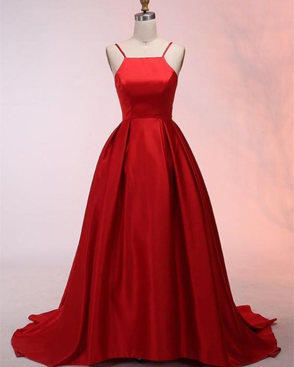 spaghetti strap silk prom dress