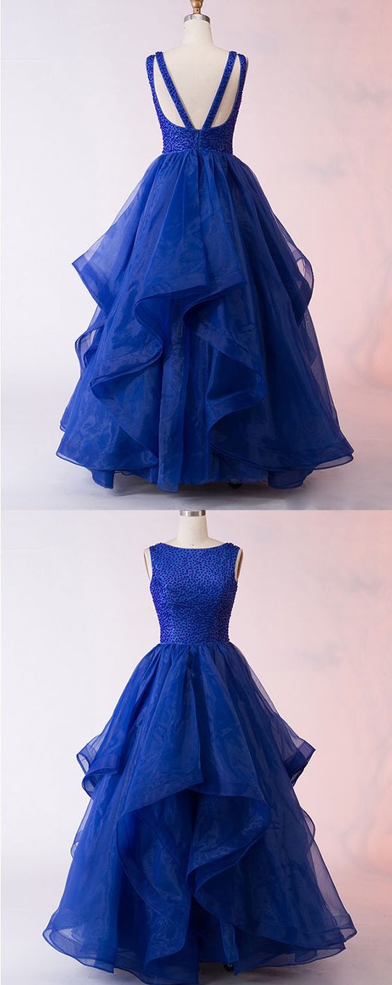 Royal Blue Tulle Backless Prom Dress, Ball Gown Formal Dress on Luulla
