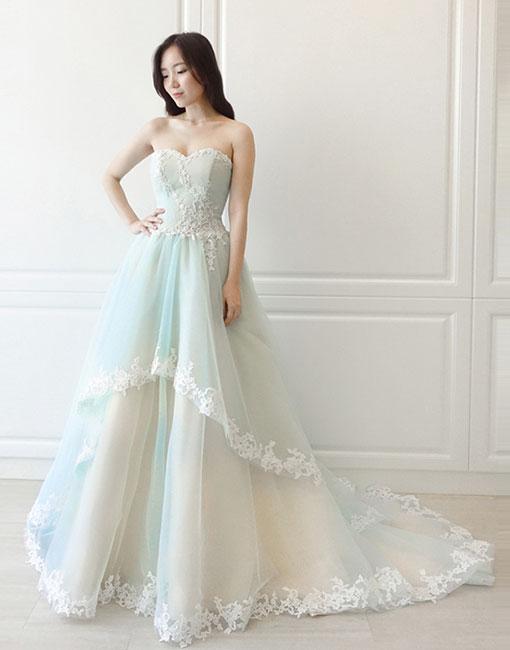 Unique Tulle Lace Long Prom Dress, Evening Dress