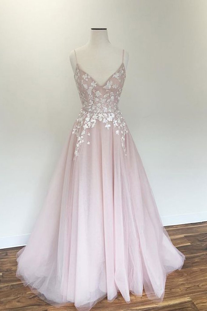 light pink floral prom dress