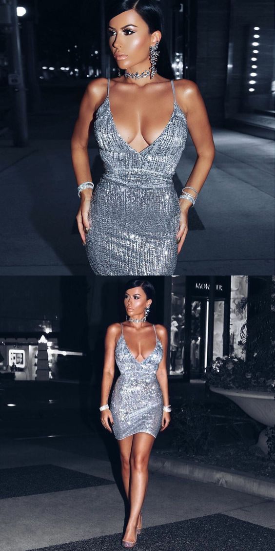 Short Silver Sequin Prom Dress