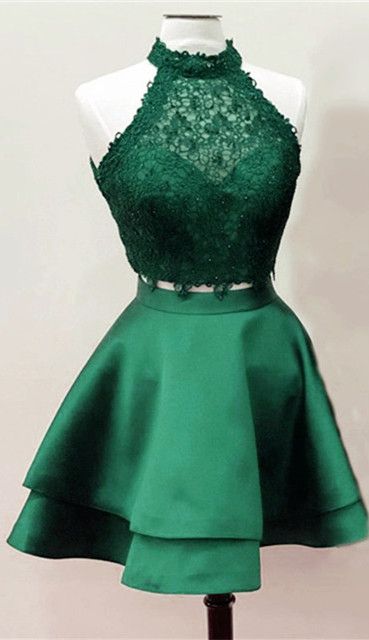 emerald green two piece dress