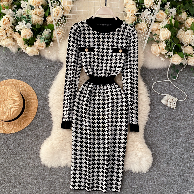 chic houndstooth knitted dress 