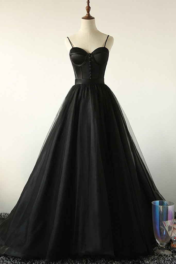 Black Tulle Long Prom Dress, Black Tulle A Line Evening Dress on Luulla