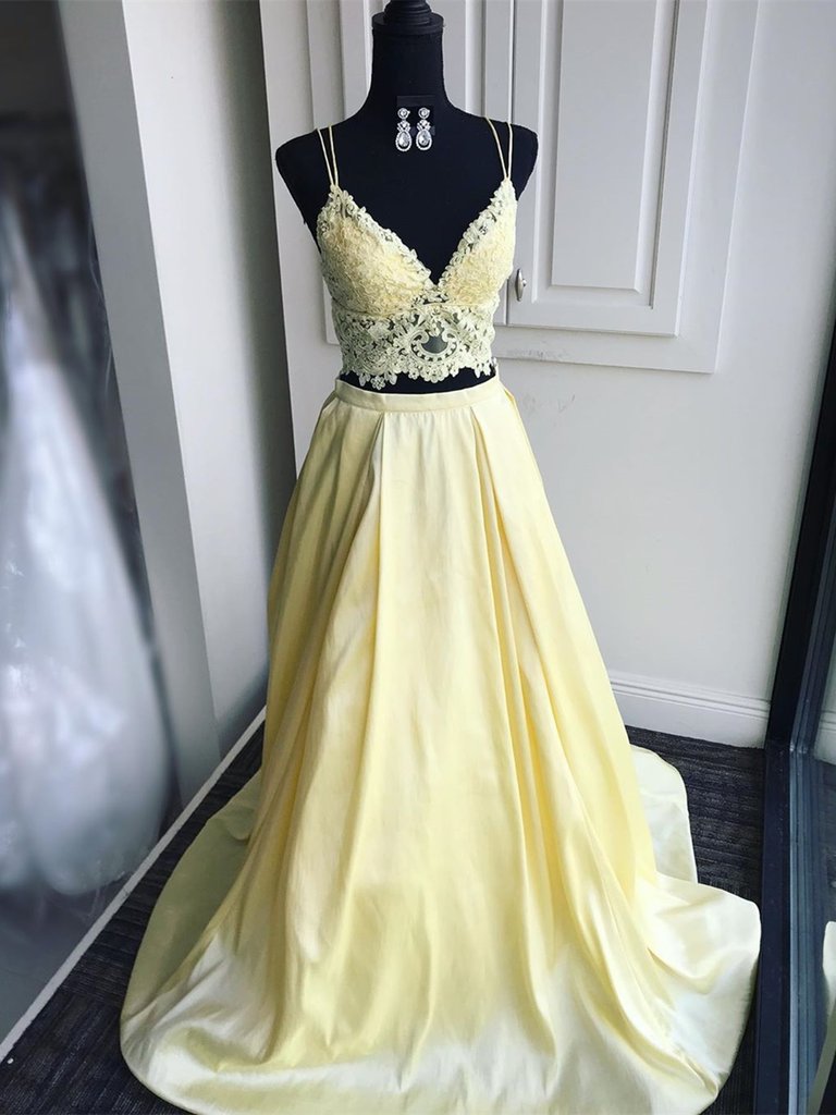 Yellow Two Piece Evening Dresses Long Prom Gowns