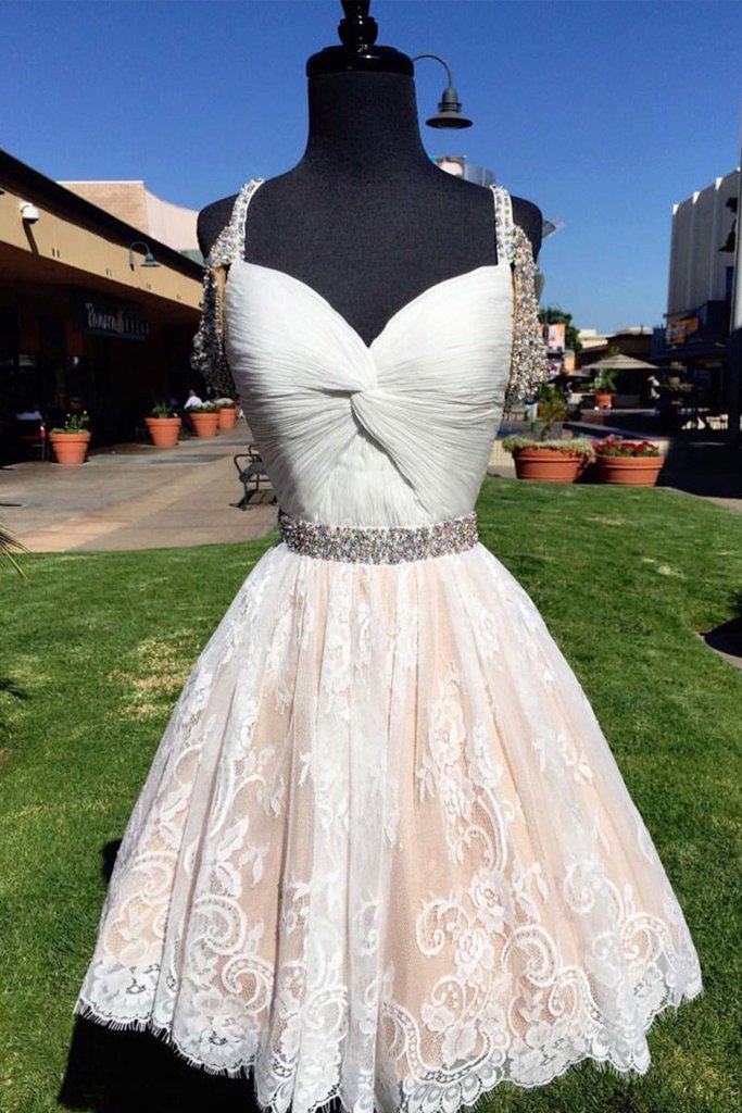 Cute White Lace Short Prom Dress, Cute White Homecoming Dress on Luulla