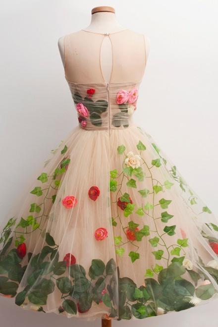 Tulle Short Homecoming Dress A-line Scoop With 3d Florals Mp982