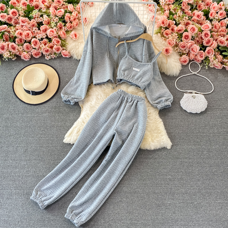Casual three-piece hoodie set casual hoodie+ vest+ casual pants