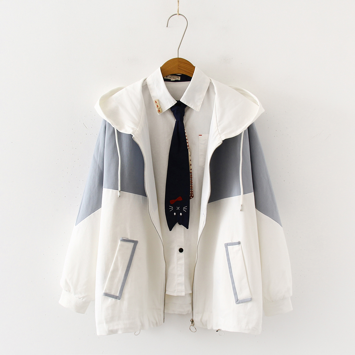 Cute hooded long-sleeved short coat women loose top