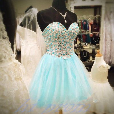 Light Blue Homecoming Dress,Beading Homecoming Dress,Tulle Prom Dress,Short Prom Gown,Gold Beading Formal Dress,2015 New fashion Sweet 16 Dresses