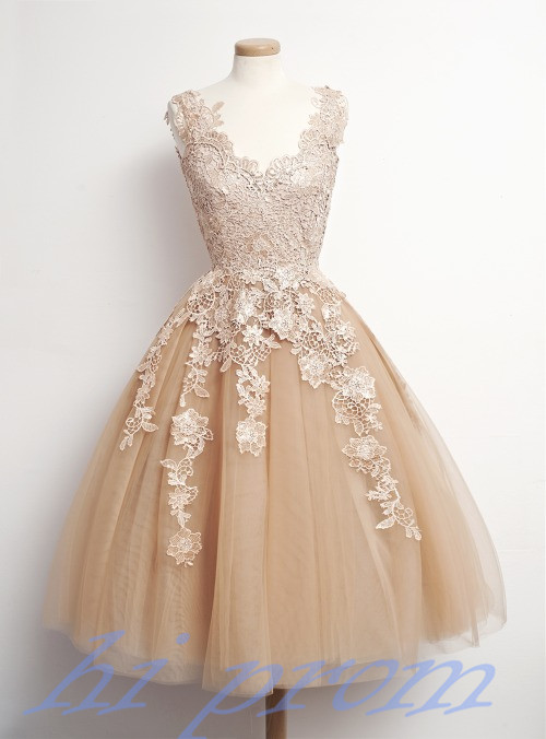 Homecoming Dress,lace Homecoming Dresses,knee Length Prom Gown,champagne Homecoming Gowns,2015 Homecoming Dress,ball Gown Homecoming Dresses,2015