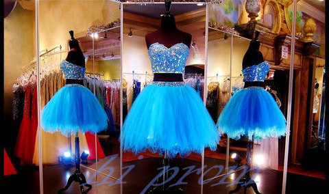 Blue Homecoming Dress,2 Piece Homecoming Dresses,silver Beading Homecoming Gowns,short Prom Gown,sweet 16 Dress,bling Homecoming Dress,2 Pieces