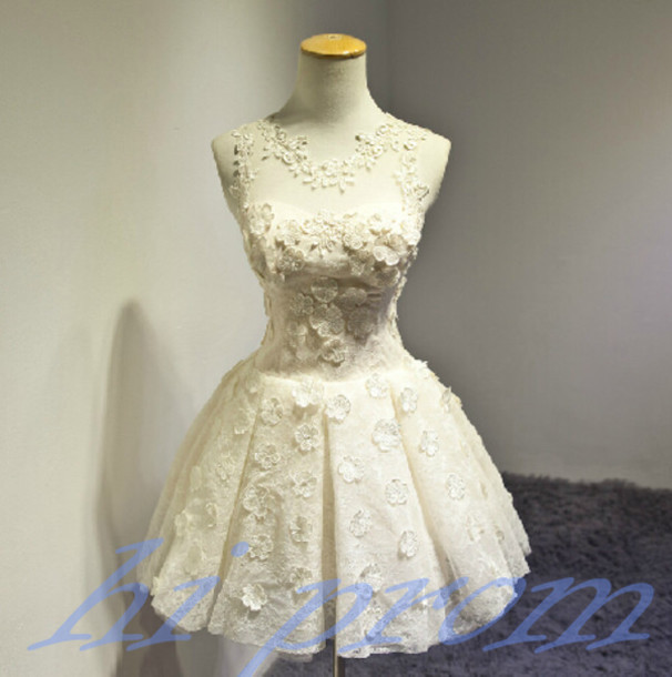 Short Ivory Lace Prom Dress