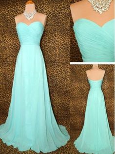 Bridesmaid Gown,Pretty Blue Prom Dresses,Chiffon Prom Gown, Simple ...