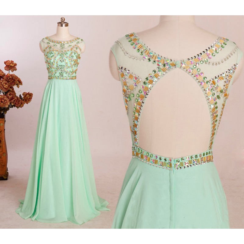 Mint Prom Dresses,backless Prom Dress,beading Prom Dress,open Back Prom Dress,chiffon Prom Dress,beading Evening Gowns,2016 Prom Gowns For Teens