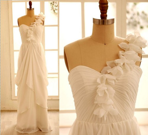 White Wedding Dresses,long Wedding Gown,one Shoulder Wedding Gowns,chiffon Bridal Dress,princess Wedding Dress,white Brides Dress