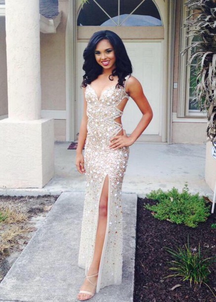 white sparkle prom dress
