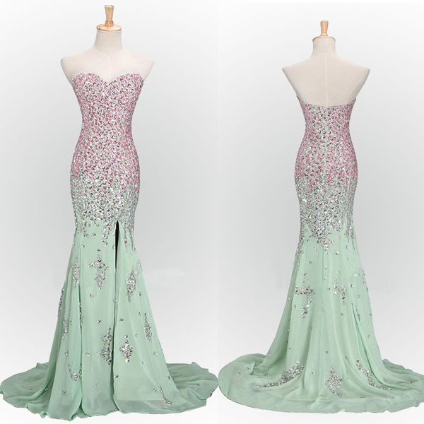 pink and green formal dress
