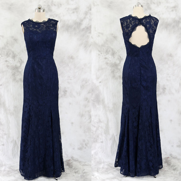  Lace  Bridesmaid  Dress  Long Bridesmaid  Gown  Navy  Blue  