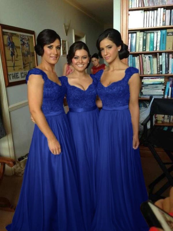 Lace Bridesmaid Dress Long Gown Royal Blue Lace Bridesmaid Dress Long Gown Royal Blue Gowns Simple Dresses Cap Sleeves Chiffon