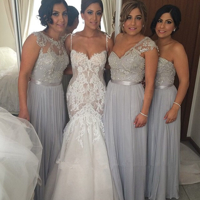 Lace Bridesmaid  Dress  Gray  Bridesmaid  Gown One Shoulder 