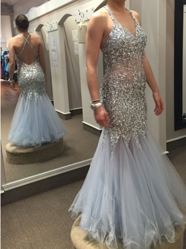 Backless Prom Dresses Open Back Prom Dress Light Blue Prom Gown