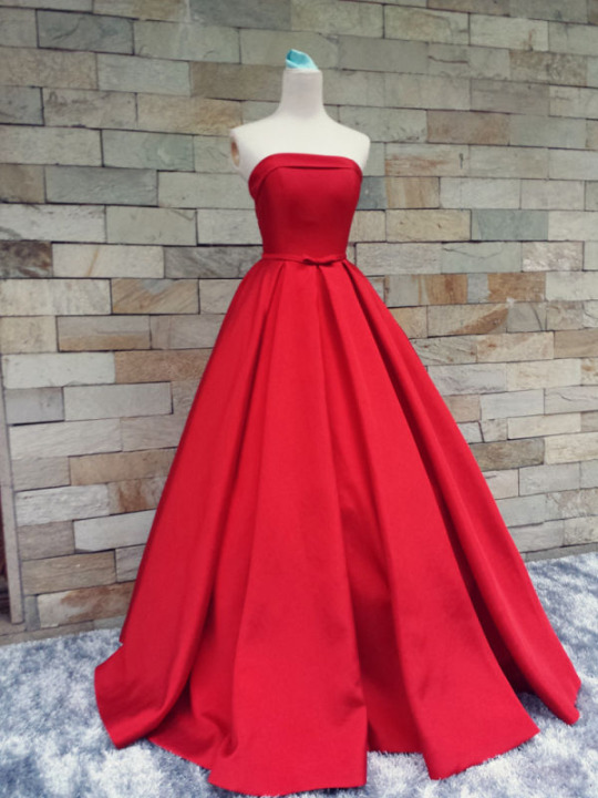 Red Prom Dresses,simple Prom Dress,sexy Prom Dress, Prom Dresses,2016 Formal Gown,satin Evening Gowns,ball Gown Party Dress,strapless Prom Gown