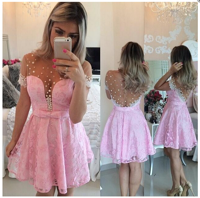 Pink Homecoming Dress,lace Homecoming Dress,cute Homecoming Dress, Fashion Homecoming Dress,short Prom Dress,charming Homecoming Gowns, Style