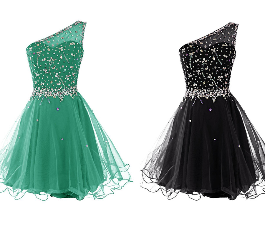 One Shoulder Homecoming Dress,black Homecoming Dresses,tulle Homecoming ...