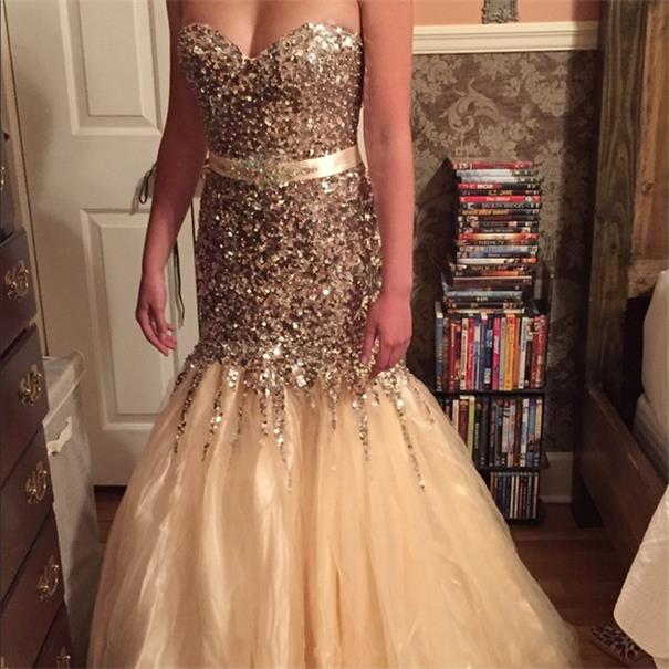 Champagne Prom Dresses,Mermaid Prom Gowns,Tulle Prom Dresses,Beading
