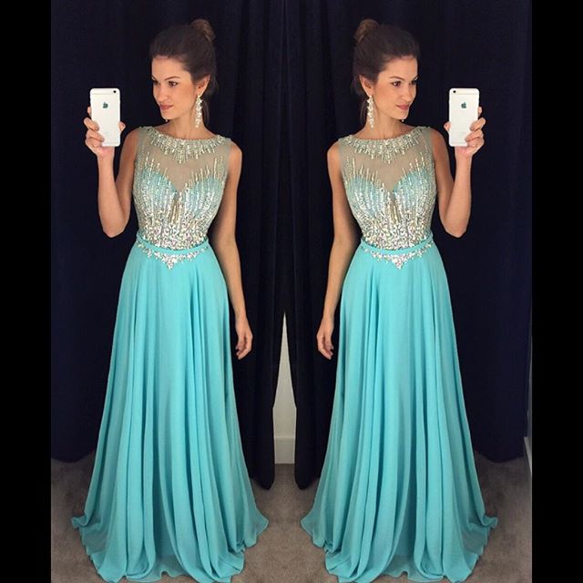 Blue Prom Dresses,Chiffon Prom Gowns,Sparkle Prom Dresses,Long Party ...