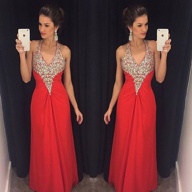 Sexy Prom Dresses Red Prom Dress Chiffon Evening Gown Long Formal Dress