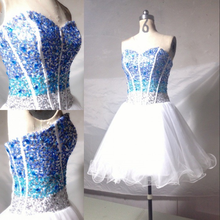 blue and white hoco dress
