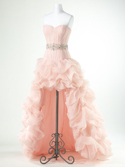 Custom Made Pink Sweetheart Neckline High Low Evening Dress With Crystal Beading