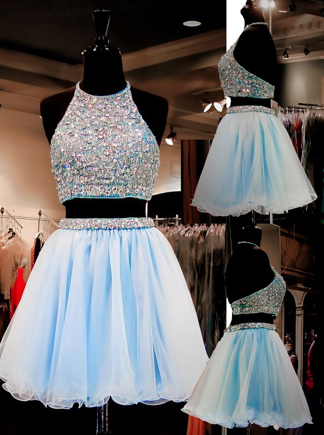 Light Sky Blue Homecoming Dresses,Tulle Homecoming Dress,2 Pieces Prom ...