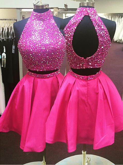 Homecoming Dress,2 Piece Homecoming Dresses,Pink Sweet 16 Dress,Homecoming Dress,2 pieces Cocktail Dress,Two Pieces Evening Gowns