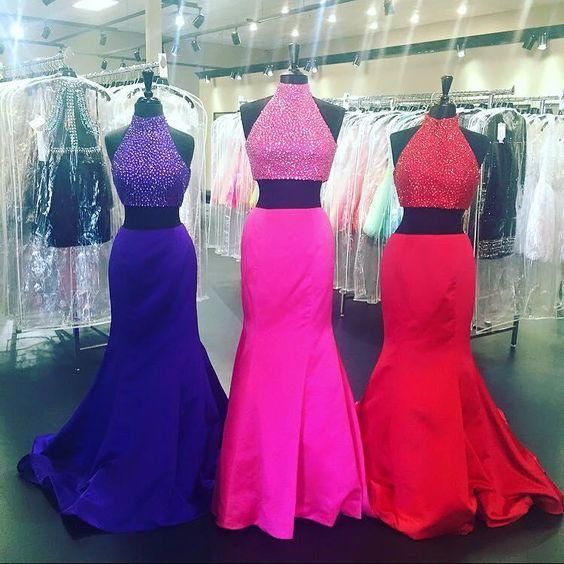 2 Piece Prom Gown,Two Piece Prom Dresses,Red Evening Gowns,2 Pieces Party Dresses,Evening Gowns,Sparkle Formal Dress,Bling Formal Gowns For Teens