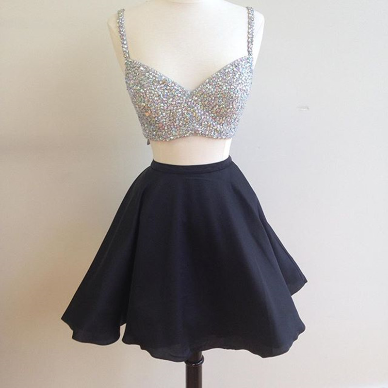 Dress,beaded Top Black Satin Two Piece Dresses