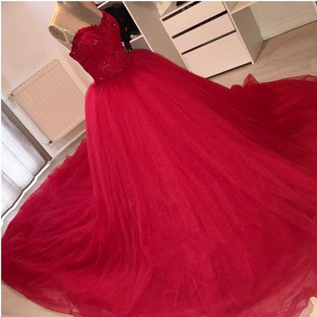 red sparkly quince dress