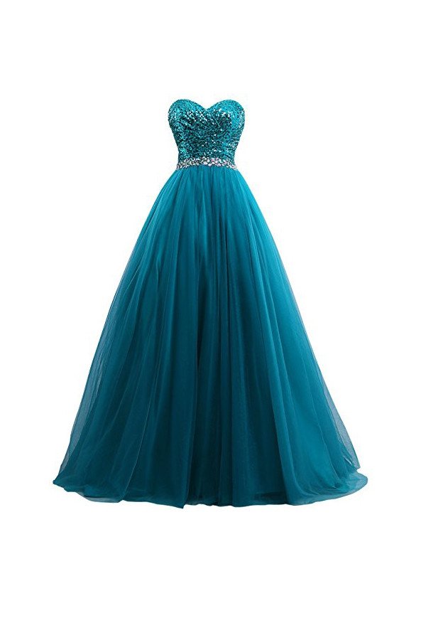 Sexy Tulle Sequin Ball Gown Prom Dresses Evening Gown