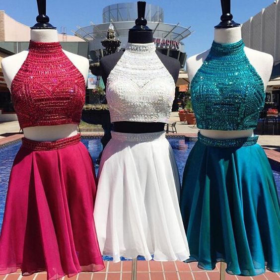 Homecoming Dress,2 Piece Homecoming Dresses,white Sweet 16 Dress,Homecoming Dress,2 pieces Cocktail Dress,Two Pieces Evening Gowns